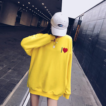 Sweater female bf lazy wind loose embroidery wild mid-length plus velvet thickening 2019 new autumn and winter pullover