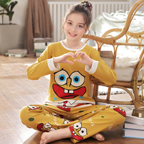 Child Sleepwear Lady Spring Fall Long Sleeve Pure Cotton Sponge Baby Home Conserved Cartoon Girl Sleepwear CUHK Child Suit