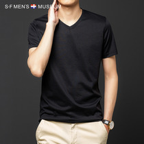 Short-sleeved T-shirt mens summer ice silk thin slim fit wild 2021 new high-end mens mulberry silk t-shirt tide