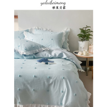 ins minimalist wind all-cotton small jacquard lotus leaf side four pieces of pure cotton kit woolen bed sheet bedding bed bedding