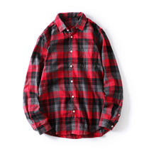 Age-reducing good-looking export Korean single male cotton plaid college style long-sleeved shirt Korean young student shirt male