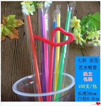 Art straw colorful 26cm disposable shape super long bending beverage thin tube plastic independent packaging