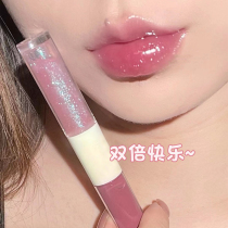 Double happiness in autumn and winter ~ double-headed mirror lip glaze water light lip gloss glass lip thin flash lipstick parity lip gloss female