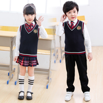 Kindergarten garden school uniform childrens cotton knitted sweater sweater spring and autumn dress British wind horse vest