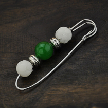 Retro carved lotus Bodhi green chalcedony transfer beads brooch pin sweater accessories open evil men and women jewelry