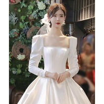 French satin wedding dress 2021 new tail tail bridal temperament high-end light luxury evening dress female socialite fairy noble