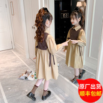 Girl dress 2021 Spring and Autumn new style of foreign atmosphere children casual vest shirt shirt dress Princess Academy dress