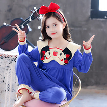 Childrens spring and Autumn pajamas Girls thin girls summer cotton childrens 12-year-old cartoon home suit suit long sleeve