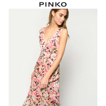 PINKO Women Fashion Fashion Dating Flower Pattern Print V-Collar Long Dress 1B14FZ8062