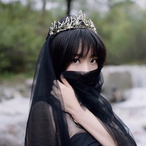 Vintage New Black Head Varnish Crown Halloween cos Photography Netflix Photography Prop Headgear Bride Short