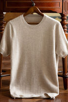 Men short sleeves 100 pure mountain cashmere sweatshirt spring autumn round collar knit bottom wool half sleeve T-shirt sweater sweatshirt