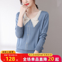 New middle-aged and elderly women early autumn wool sweater long sleeve square collar base sweater young mother 40 years old 50 small shirt