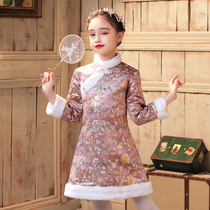 Childrens Cheongsam dress Western style baby New Years Party dress Winter thickened little girl girl Chinese style Tang dress long sleeve