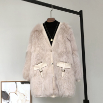 Ximei Si Fei Haining fox fur grass coat womens long sheepskin pocket anti-season sale winter young section