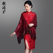 Matching the qipao with the shoulder Yong Yong Hua Guixis mother-in-laws wedding banquet High-end Gown Red Bright Sheet Spring Autumn Scarves