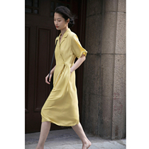 Rui time gentle to the bones of the dress French long retro Cuban collar short sleeve waist thin summer p