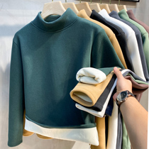 De velvet semi-high collar base shirt men warm coat in autumn and winter with velvet plus thick middle collar long sleeve T-shirt trend