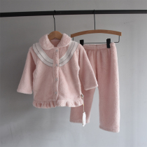 Coral velvet thickened model ~ love for boys and girls in children warm hairy home clothing set two-piece set