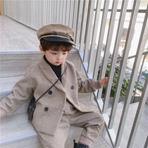 Boy Fried Street Suit Suit Trendy Handsome 2021 Childrens spring autumn winter dress thickened Boys wool Two sets