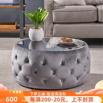 Simple luxury round pier in tempered glass bench in living room household cloth sofa side round tea bench