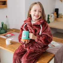 Childrens pajamas coral velvet autumn and winter plus velvet thickened girl flannel home suit suit