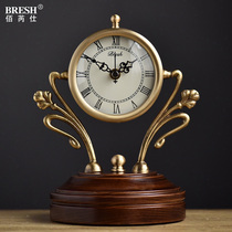 American bronze table bell fashion creative solid wood seat clock living room mute quartz clock personality trend clock
