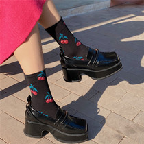 LET ME SEE Japanese midline socks womens tide Black Cherry cute Joker cotton stockings autumn and winter socks