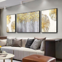 Hand-painted oil painting modern simple living room sofa background wall gold leaf wealth tree triplet painting light luxury decorative painting hanging painting