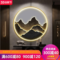 New Chinese Xuanguan Decorative Painting Back with Mountain Living Room Lamp Paintlighting into the Garden Landscape Luminous Hanging Painting Round Mural Painting