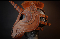  Handmade leather goods version drawings Steampunk style horse head unicorn COSPLAY helmet leather goods drawings