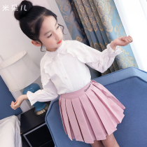 Girls white shirt 2021 new childrens clothing spring clothing children foreign air blouse lace standout child long sleeve shirt