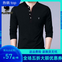 Playboy Men Mens Spring and Autumn Long Sleeve T-shirt Men Young Men Slim Stand Collar Long Sleeve Cotton T-shirt base shirt Men