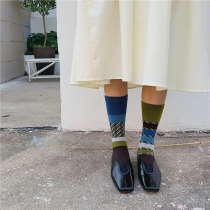 LET ME SEE color-color socks women long blue flowers Korean ins tide retro socks versatile niche