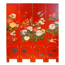  Yangzhou lacquerware factory direct sales neoclassical furniture a variety of painted flowers and birds four-fold screen entrance partition customization