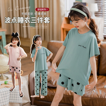 Childrens Wear 2022 Summer New Girls Polka Dot Pajamas Set Kids Homewear Three-Piece Girls Set Loose
