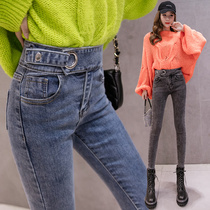 High waist jeans in autumn 2020 new spring and autumn slim nine - point Han edition repair appears high tight tight trousers tide