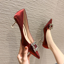 Bridal Wedding Shoes 2020 New Banquet Accessories Dress Red Heels Slim Fit 6cm Mid Heel Single Shoe Lady Autumn Winter