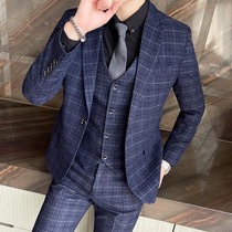 Spring Summer Suit Suit Mens Han Edition Youth Trend Wave Male Wedding Bridegroom Gown Suit and suit Two sets in suit