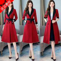 The wind jersey woman in the middle of a knee 2021 Autumn Fashion new temperament popular Korean version Fashion 100 hitch Spring and autumn jacket