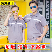 Short-sleeved overalls set mens thin summer wear-resistant reflective strips factory site sanitation overalls labor insurance uniforms men