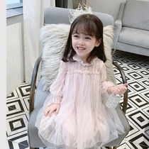 Girls spring summer and autumn long-sleeved dress 2020 new childrens Korean lace princess dress baby Western style skirt