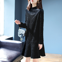 Baoshi Li Xiaofang style sequin dress female stitching ruffles A- line dress 2021 autumn new long skirt