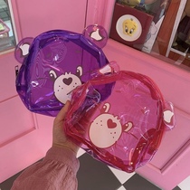 Korea INS rainbow bear jelly transparent PVC waterproof cosmetic bag three-color hand-held storage bag Girl heart small things