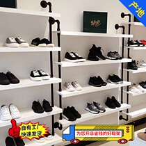 Shoe store Shoe rack display rack Wall clothing commercial childrens shoe store Wall-mounted solid wood multi-layer store shoe rack round tube