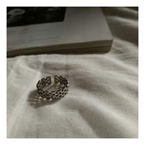 Korean simple Thai silver thick chain old vintage harbor wind opening adjustable ring Harajuku Silver
