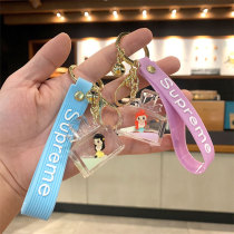 Cute in oil Princess acrylic liquid flow sand floating car chain circle bag small pendant bag hanging decoration key buckle