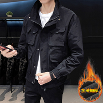 Autumn coat mens 2021 New Spring Autumn mens mens cotton padded thick boys tooling jacket casual coat tide card