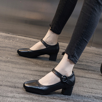 Single Shoe Woman Summer Wear 2022 New Summer Fashion 100 lapped thick heel strap Genuine Leather Mom High Heels