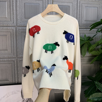 The French single is really unusual its so beautiful Colorful little sheep embroidered cashmere sweater 31838