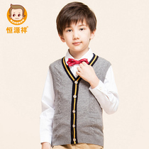 Hengyuanxiang Spring and Autumn Childrens Pure Wool Cardigan Sweater Boys Vest Sleeveless Knitted Canamiers